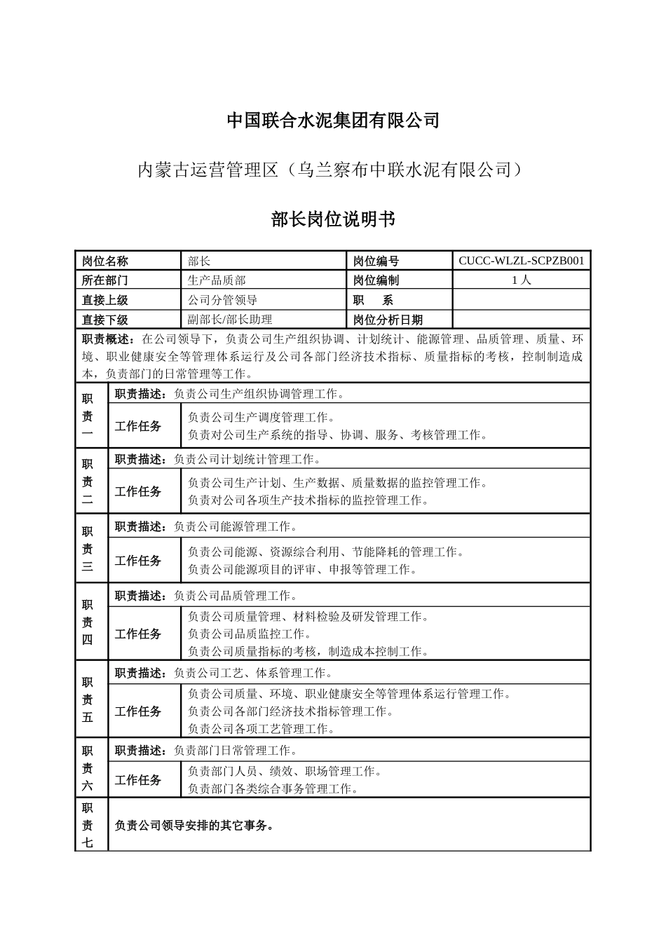 生产品质部岗位说明书_第1页