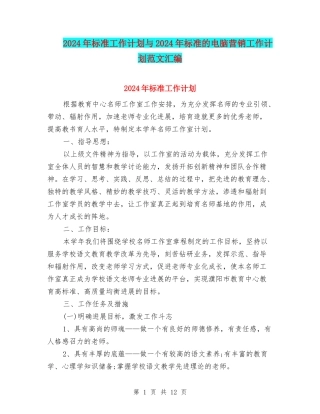 2024年标准工作计划与2024年标准的电脑营销工作计划范文汇编