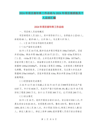 2024年项目部年终工作总结与2024年项目部质检员个人总结汇编