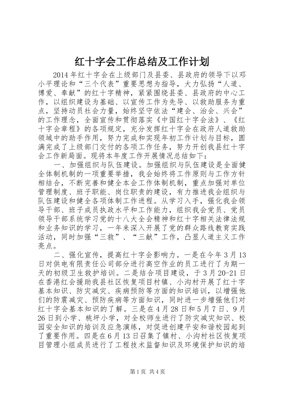 红十字会工作总结及工作计划_第1页
