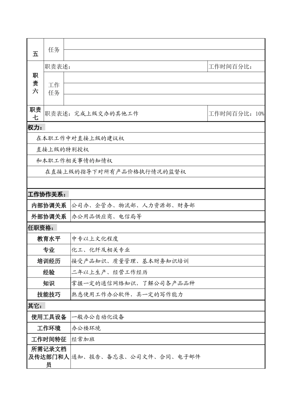 某化纤企业分公司开票员职务说明_第2页