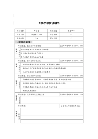 配套中心外协员岗位说明书