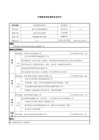 置业企业环境建设部经理职务说明书