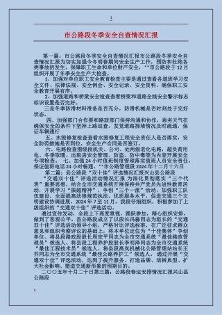 市公路段冬季安全自查情况汇报