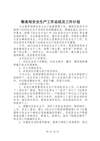 粮食局安全生产工作总结及工作计划
