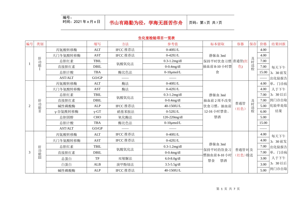 生化室检验项目一览表_第1页