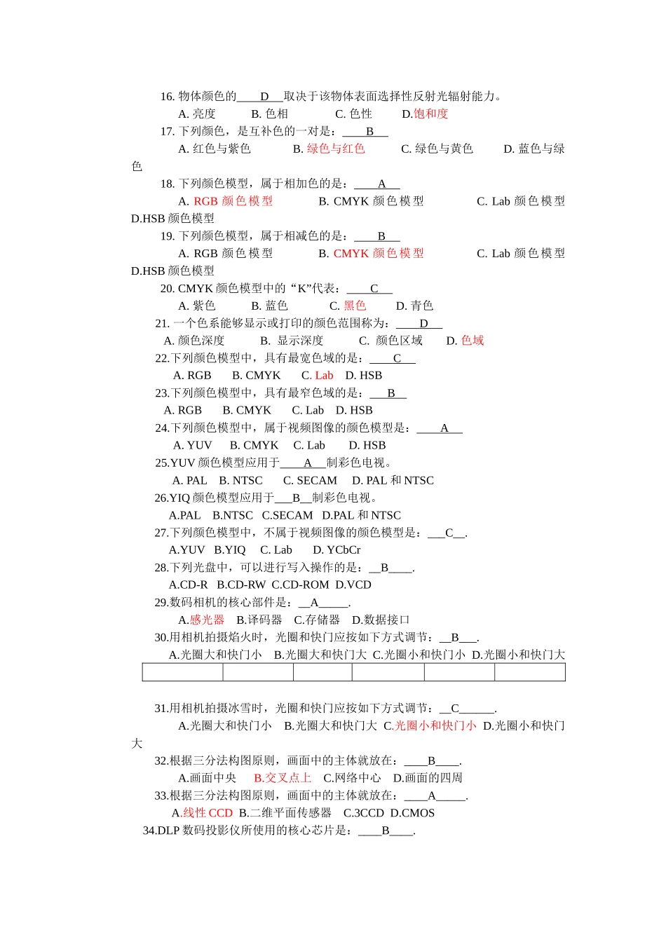 多媒体技术基础考试试题_第2页