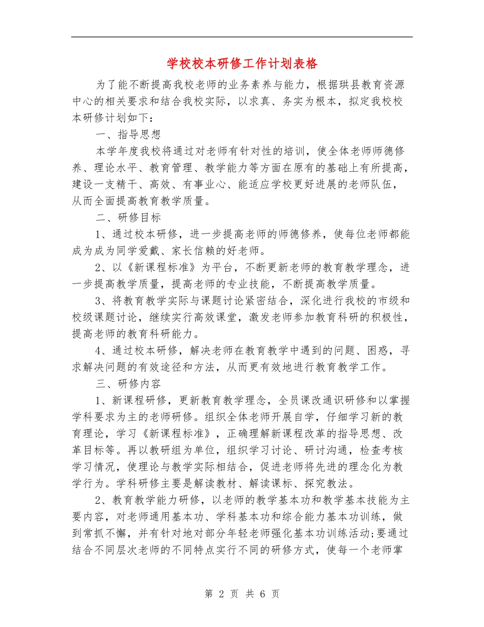 小学校本研修工作计划表格_第2页