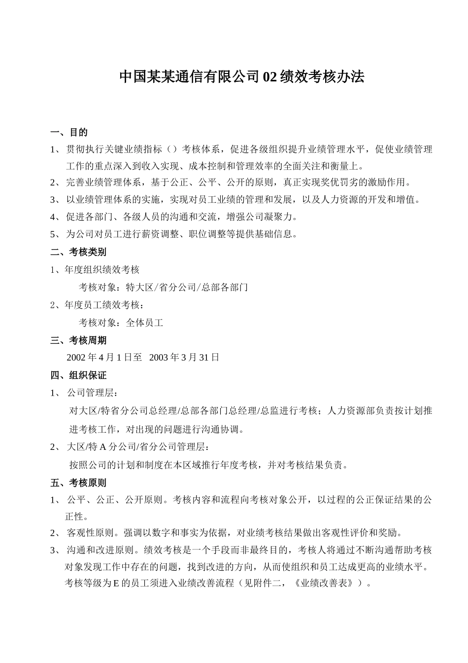 某通信公司绩效考核办法_第1页