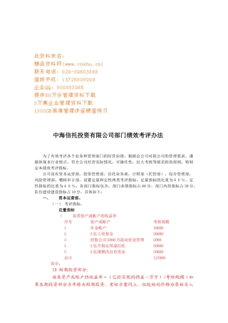 某投资公司部门绩效考评办法