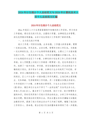 2024年计生统计个人总结范文与2024年计算机技术人员个人总结范文汇编