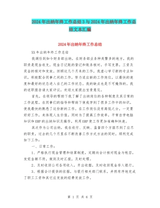 2024年出纳年终工作总结3与2024年出纳年终工作总结文本汇编