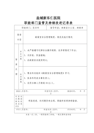 职能部门监管及持续改进记录表(4-23)