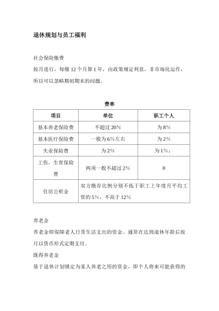退休规划与员工福利(重点)
