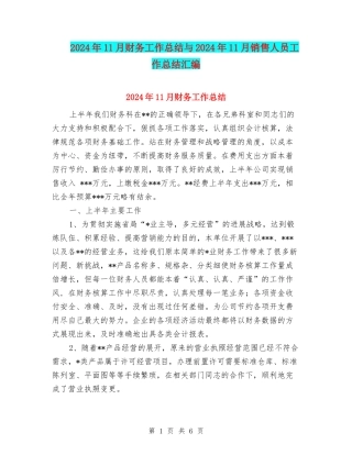 2024年11月财务工作总结与2024年11月销售人员工作总结汇编