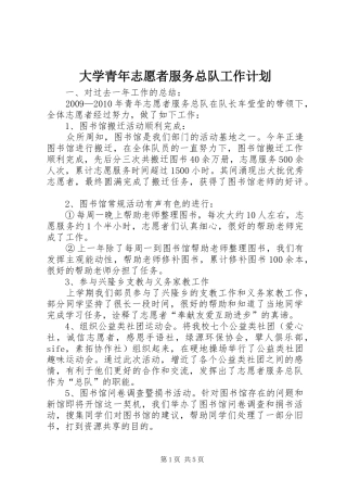 大学青年志愿者服务总队工作计划