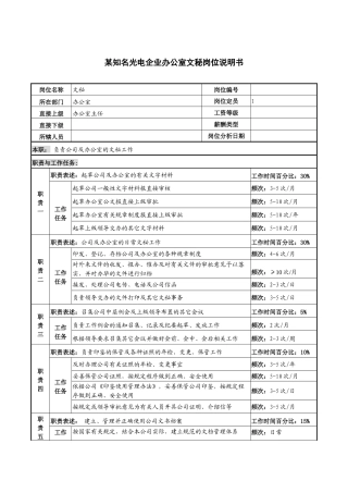某知名光电企业办公室文秘岗位说明书