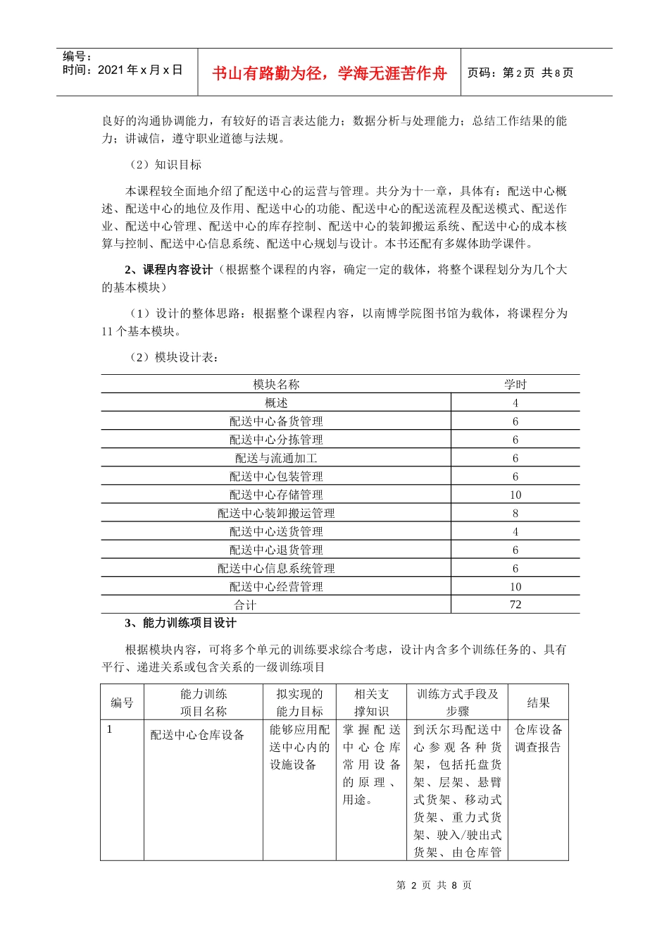 物流配送管理课程标准_第2页