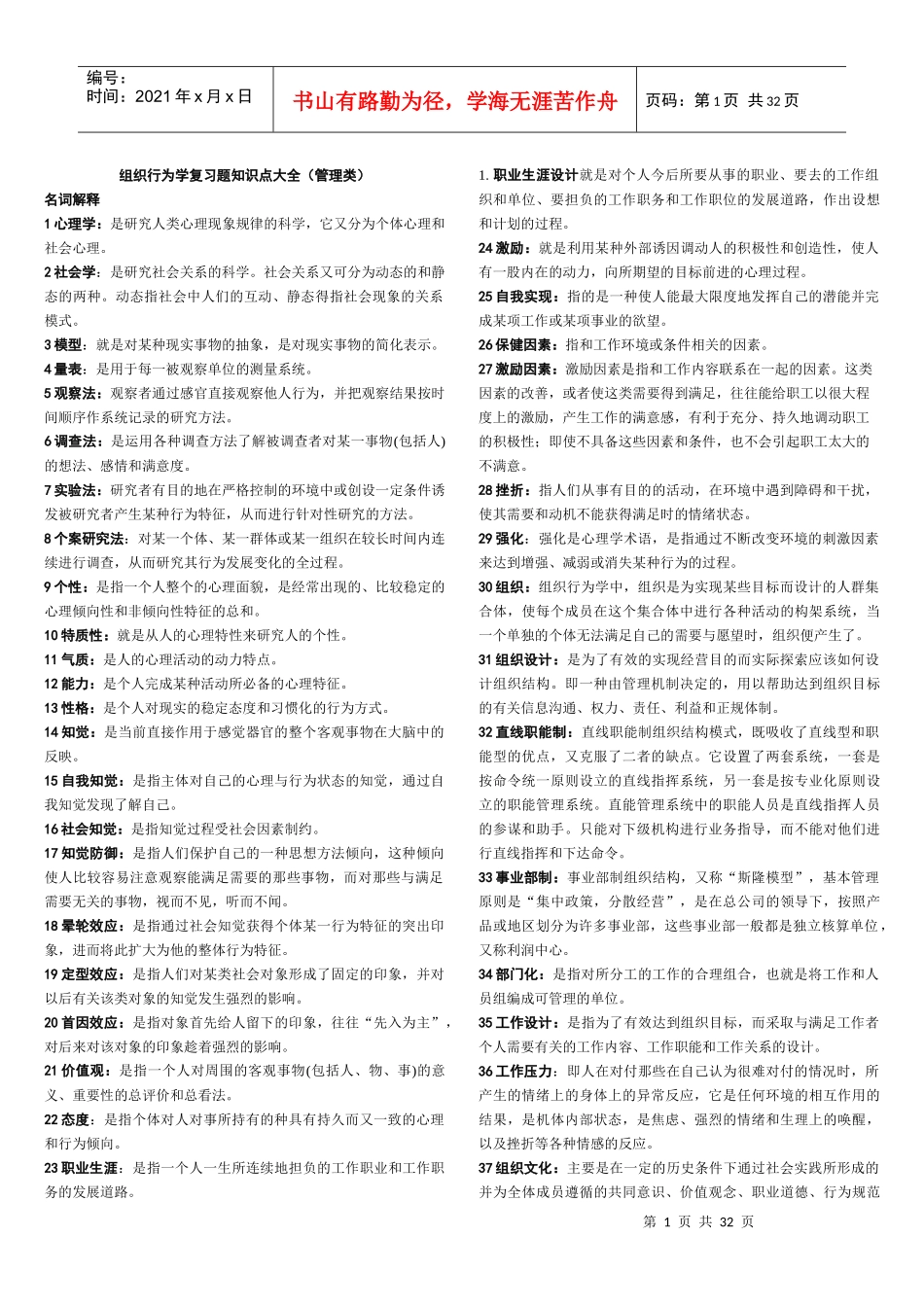 现代组织行为学考点大全_第1页