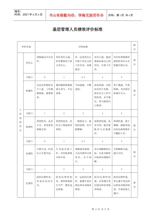 生产制造型企业基层管理人员绩效评价标准