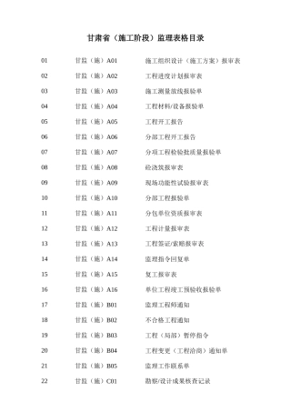 甘肃省(施工阶段)监理表格(XXXX版)