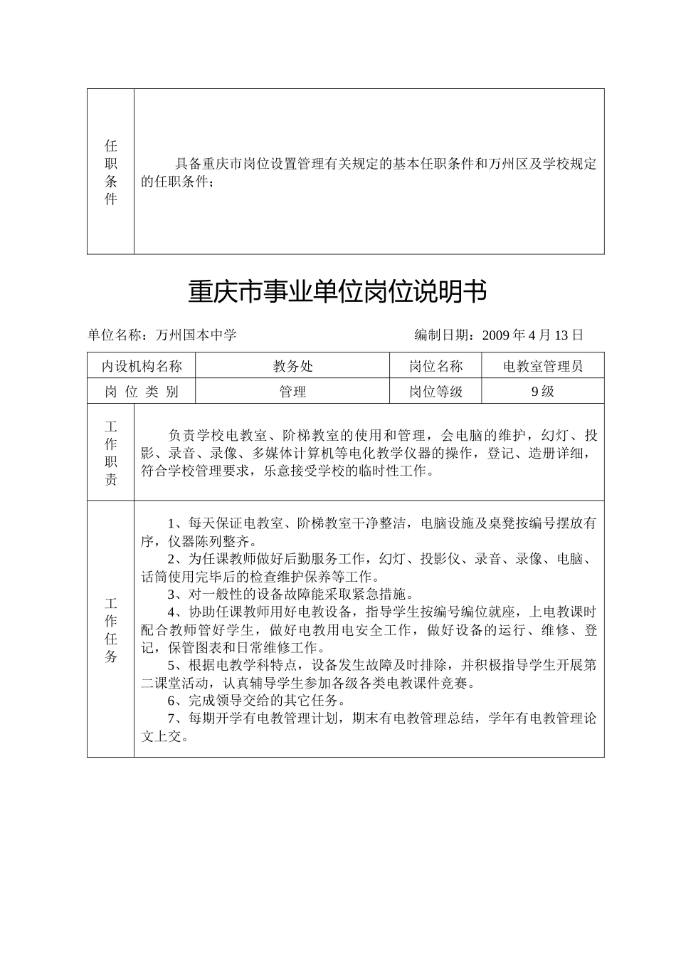重庆市事业单位岗位说明书(2)_第3页