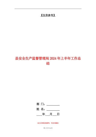 县安全生产监督管理局2024年上半年工作总结