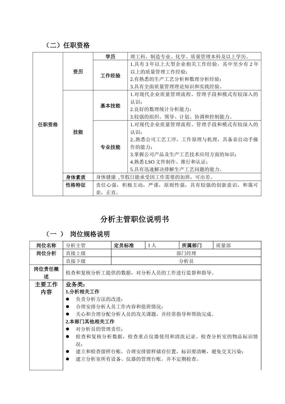 质量部门职位说明及任职条件_第3页