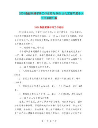 2024数据采编年终工作总结与2024文化工作年度个人工作总结汇编