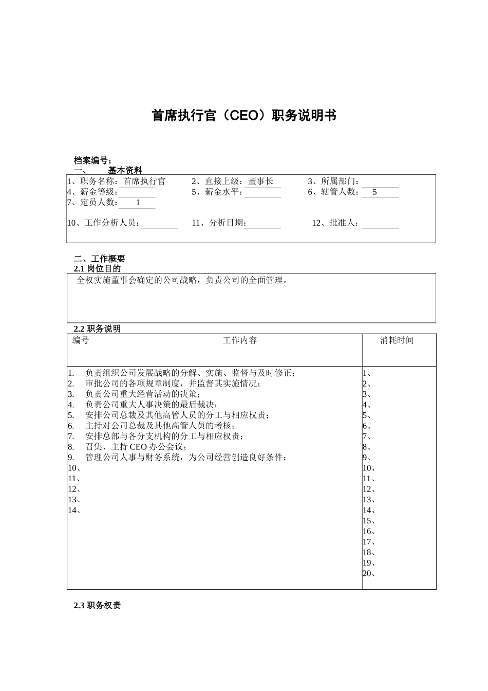 首席执行官（CEO）职务说明书_第1页