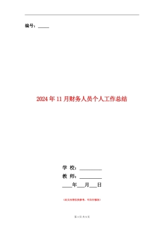 2024年11月财务人员个人工作总结