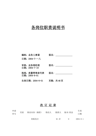 某精密制造厂各岗位职责说明书