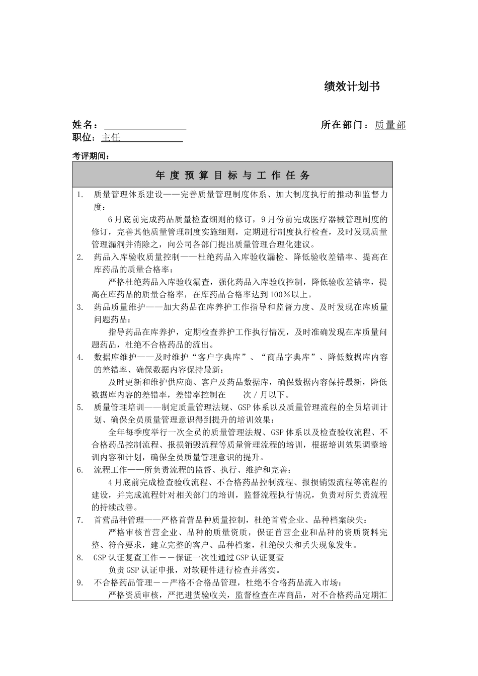 质量部绩效计划书_第2页