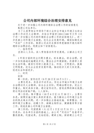 公司内部环境综合治理安排意见