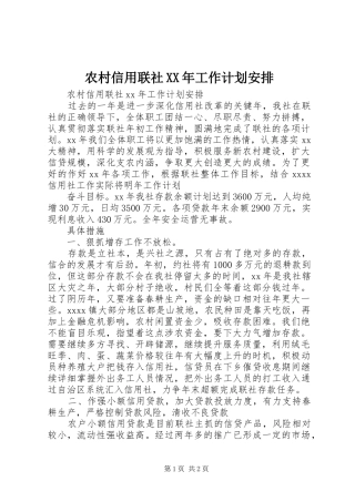 农村信用联社XX年工作计划安排