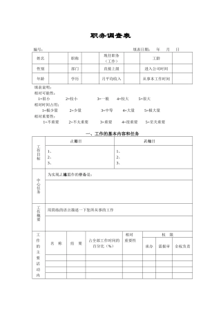 职务分析调查表-模板4