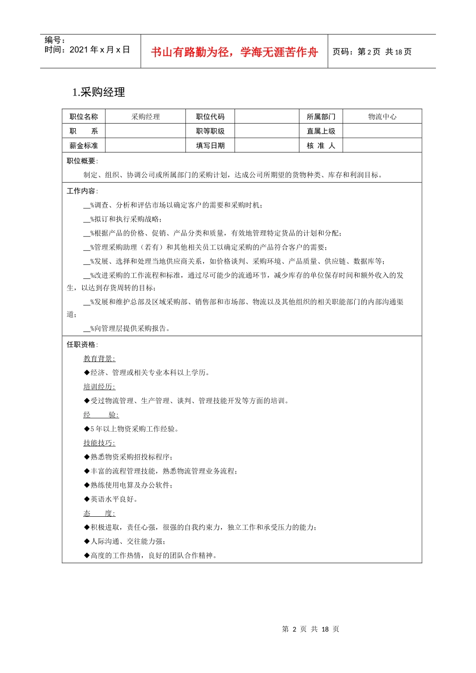 物流部门职位说明书_第2页
