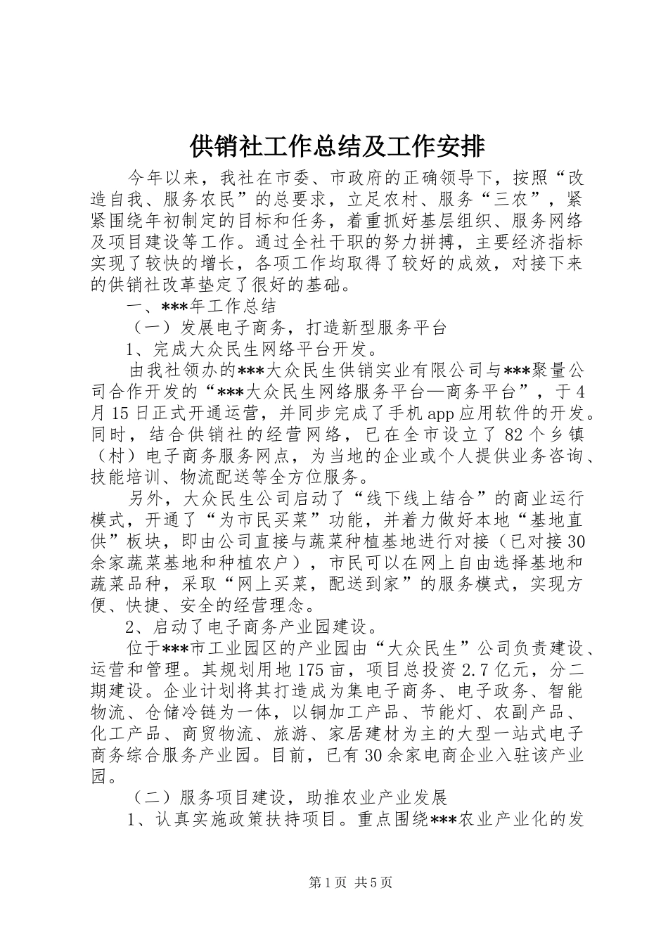 供销社工作总结及工作安排_第1页