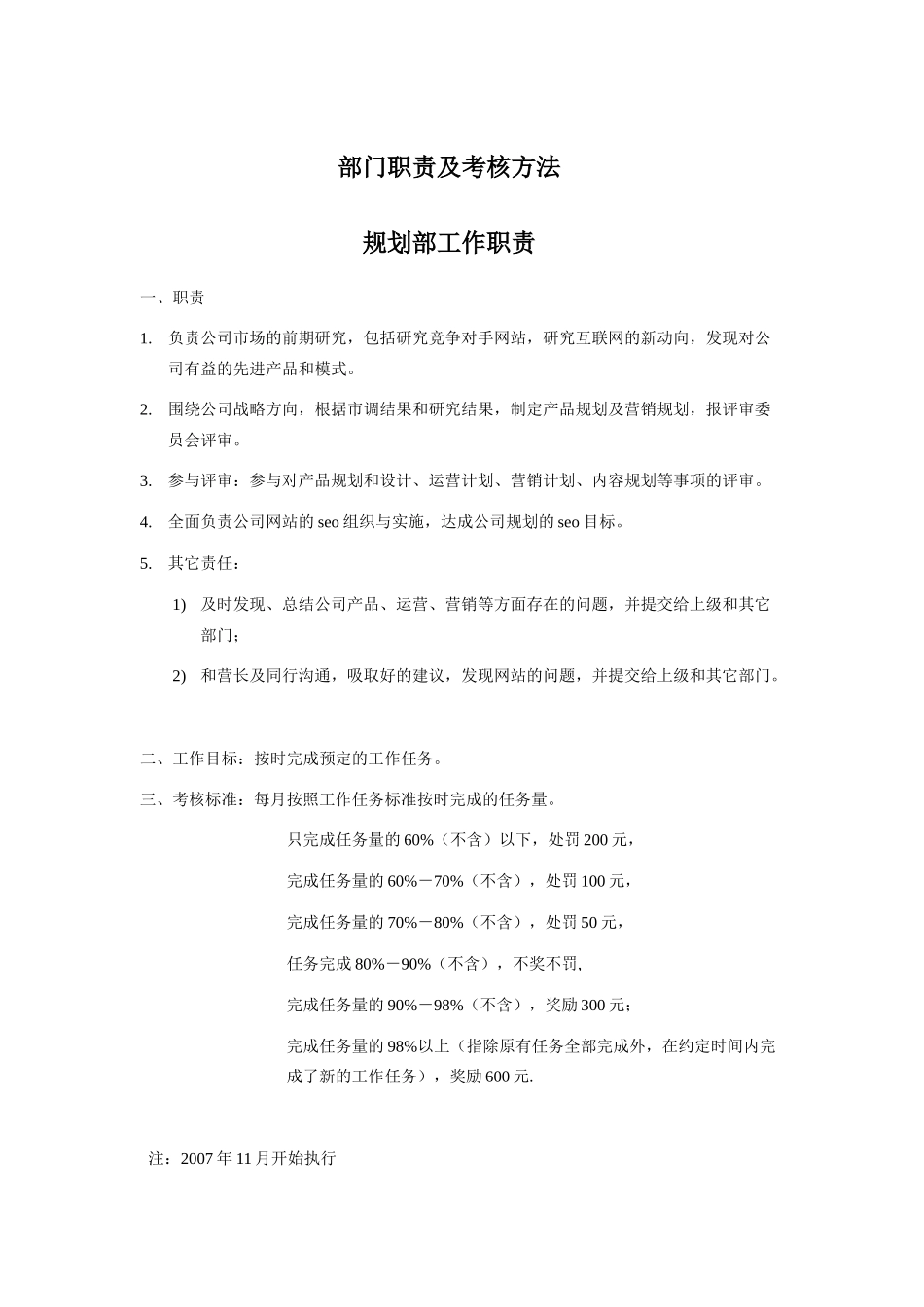 某网站部门职责及考核方法_第1页