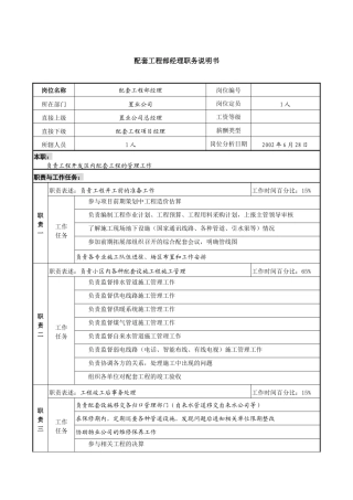 置业公司配套工程部经理职务说明书