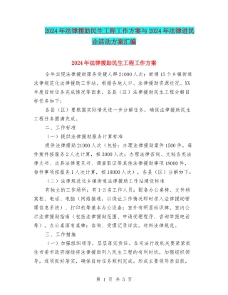 2024年法律援助民生工程工作方案与2024年法律进民企活动方案汇编