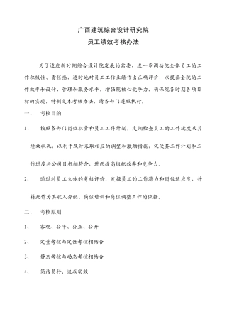 某建筑设计研究院员工绩效考核规定