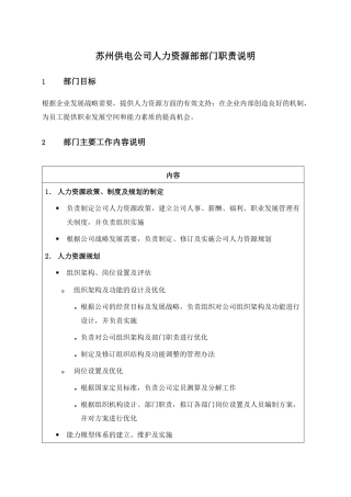 苏州供电公司人力资源部部门职责说明