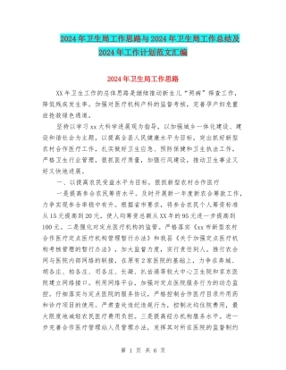 2024年卫生局工作思路与2024年卫生局工作总结及2024年工作计划范文汇编