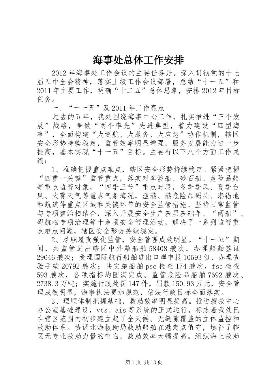 海事处总体工作安排_第1页