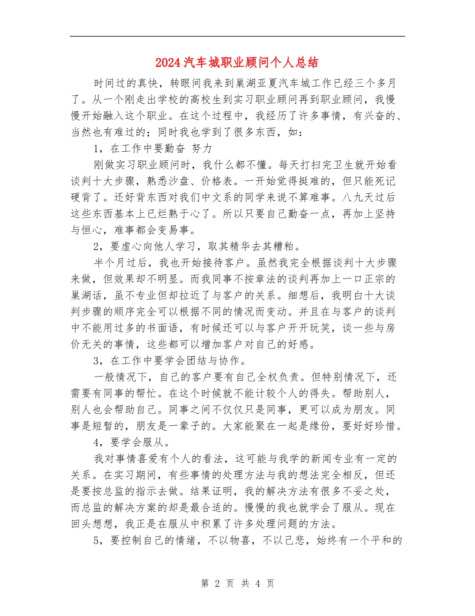 2024汽车城职业顾问个人总结_第2页