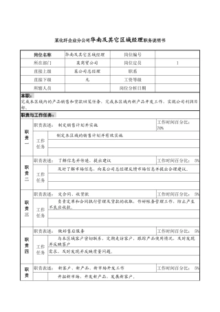 某化纤企业分公司华南及其它区域经理职务说明书