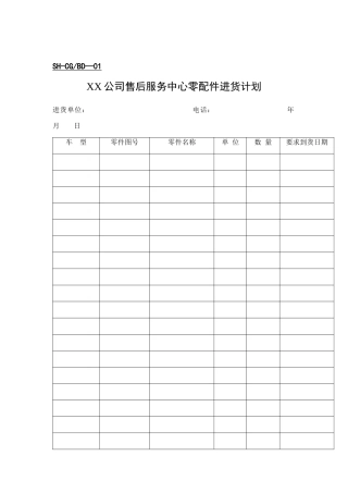 公司售后采购部表格