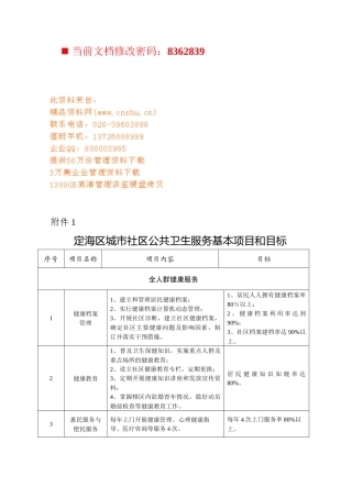 定海区城市社区公共卫生服务目标