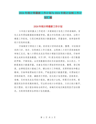 2024年统计师最新工作计划与2024年统计法制工作计划汇编